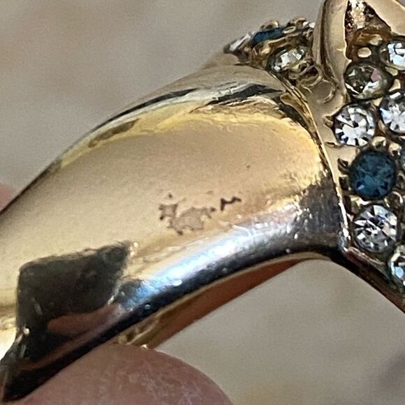 Gold Over Sterling Silver Panther & Crystals Statement Ring Vintage - Picture 11 of 11